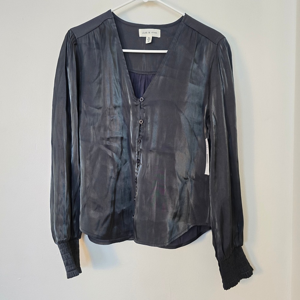 Cloth & Stone Blouse Long Sleeve NWT Womens Extra Small Dark Gray Button Down